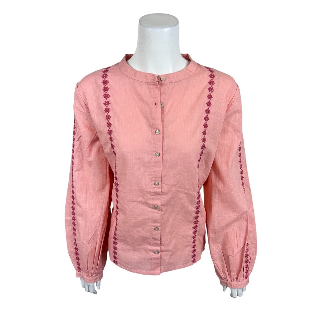 Candace Cameron Bure Embroidered Novelty Button Front Blouse Bloom Medium Size
